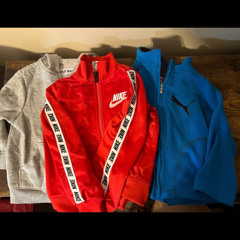 Nike Red Kids Track Jacket Blue Puma Jacket & grey old navy hoodie 2t